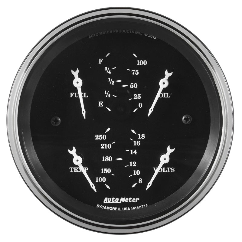Auto Meter Gauge Quad 3 3/8in 0E-90F Elec Old Tyme Black Auto Meter Gauge Quad 3 3/8in 0E-90F Elec Old Tyme Black