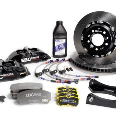 EBC Racing 12-17 Ford Fiesta ST (Mk7) Black Apollo-4 Calipers 330mm Rotors Front Big Brake Kit
