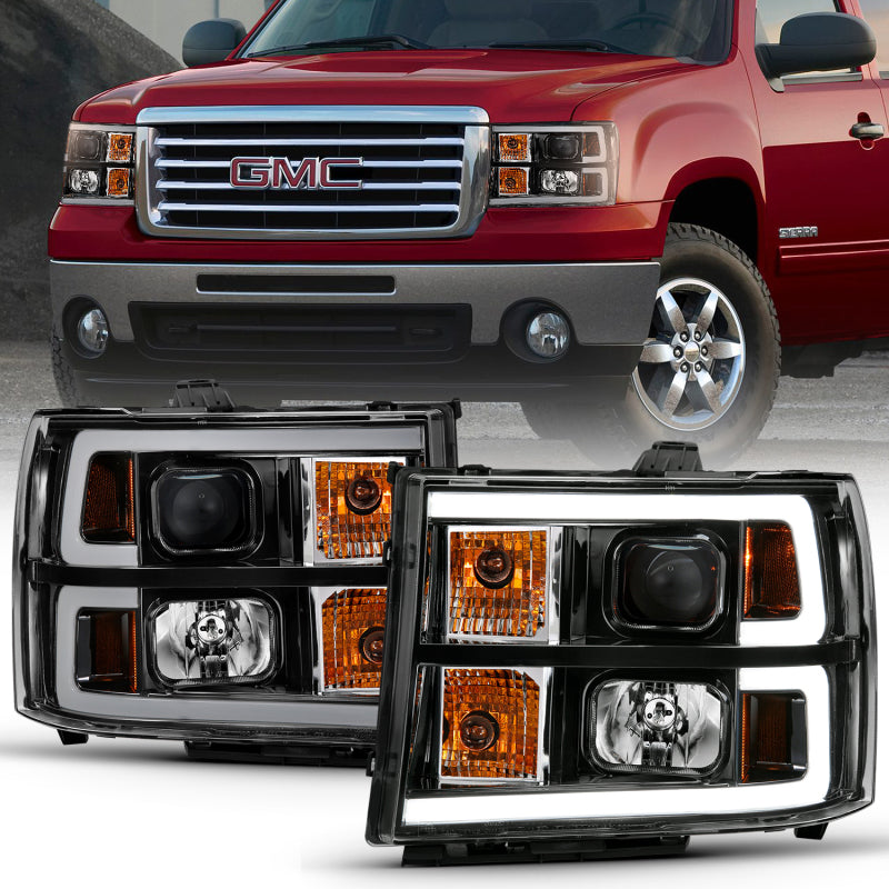 ANZO 2007-2013 Gmc Sierra 1500 Projector Headlight Plank Style Black w/ Clear Lens Amber ANZO 2007-2013 Gmc Sierra 1500 Projector Headlight Plank Style Black w/ Clear Lens Amber