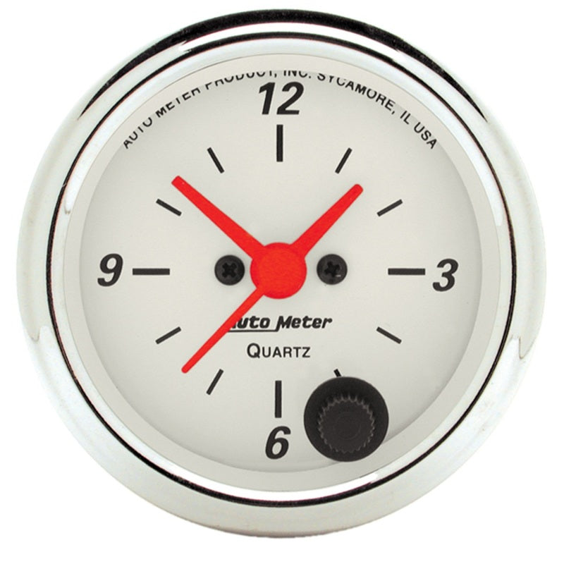 Autometer Arctic White 2-1/6in 12 Hour Analog Clock Gauge Autometer Arctic White 2-1/6in 12 Hour Analog Clock Gauge