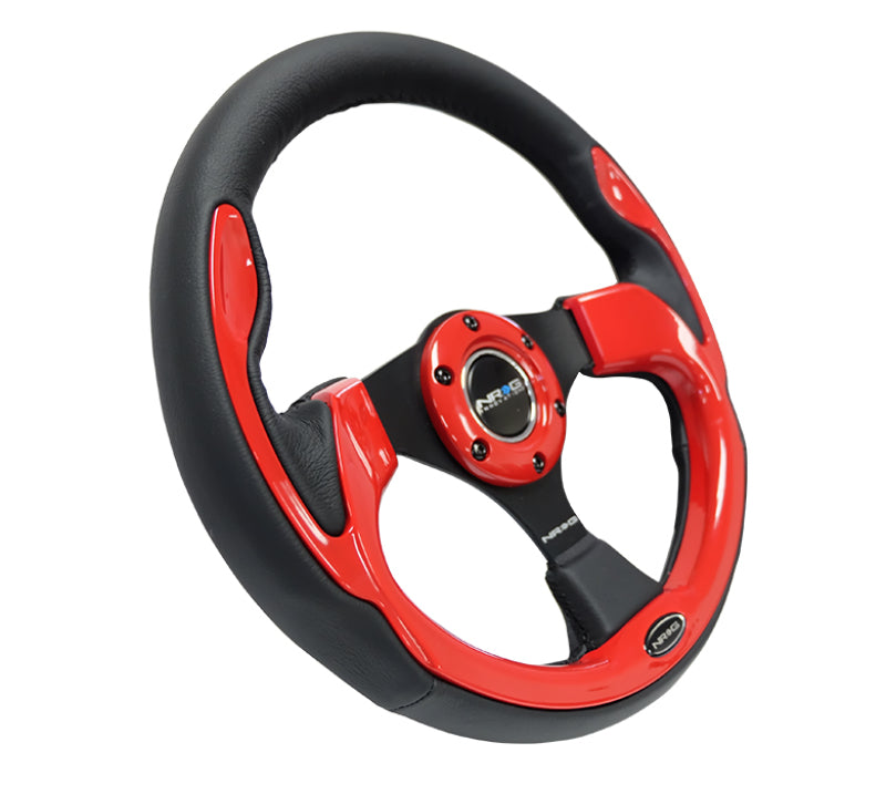 NRG Reinforced Steering Wheel (320mm) Blk w/Red Trim & 5mm 3-Spoke NRG Reinforced Steering Wheel (320mm) Blk w/Red Trim & 5mm 3-Spoke