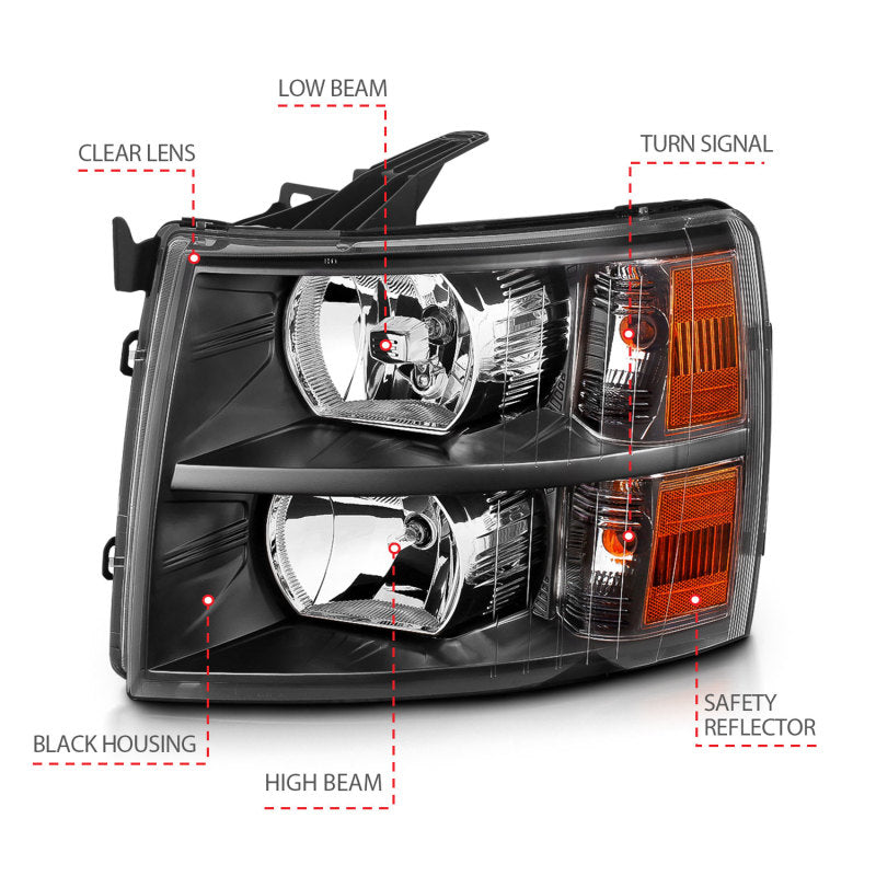 ANZO 2007-2013 Chevrolet Silverado Crystal Headlights Black ANZO 2007-2013 Chevrolet Silverado Crystal Headlights Black