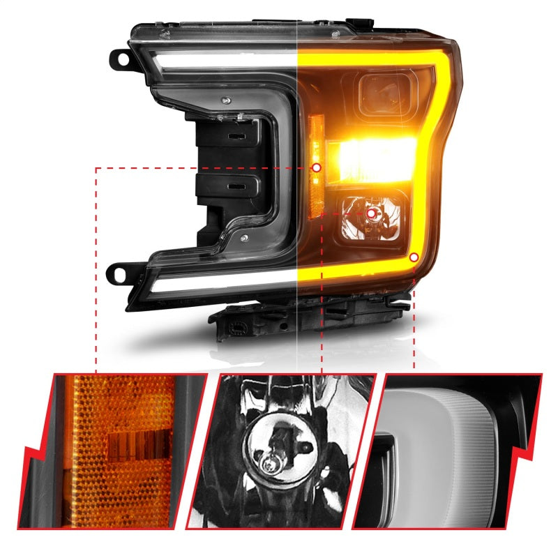 ANZO 2018-2020 Ford F-150 Projector Headlight w/ Plank Style Switchback Black Housing ANZO 2018-2020 Ford F-150 Projector Headlight w/ Plank Style Switchback Black Housing