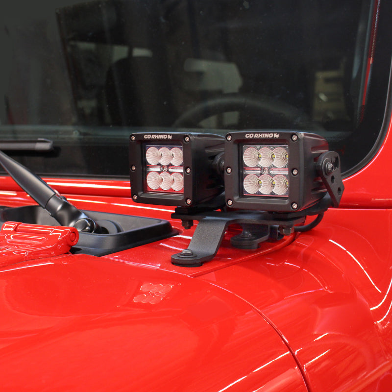 Go Rhino 18-20 Jeep Wrangler JL/JLU/Gladiator JT Light Mount - Two 3in Cubes Go Rhino 18-20 Jeep Wrangler JL/JLU/Gladiator JT Light Mount - Two 3in Cubes