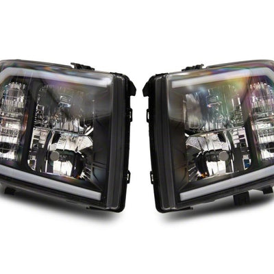 Raxiom 07-13 Chevrolet Silverado 1500 Axial Series Headlights w/ LED Bar- Blk Housing (Clear Lens)
