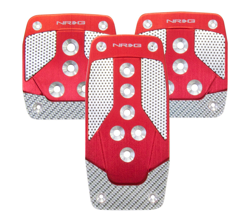 NRG Aluminum Sport Pedal M/T - Red w/Silver Carbon NRG Aluminum Sport Pedal M/T - Red w/Silver Carbon