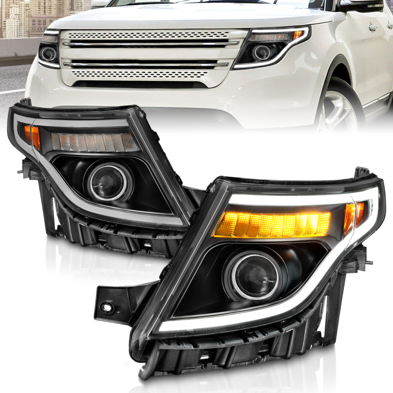 ANZO 11-15 Ford Explorer (w/Factory Halogen HL Only) Projector Headlights w/Light Bar Black Housing ANZO 11-15 Ford Explorer (w/Factory Halogen HL Only) Projector Headlights w/Light Bar Black Housing