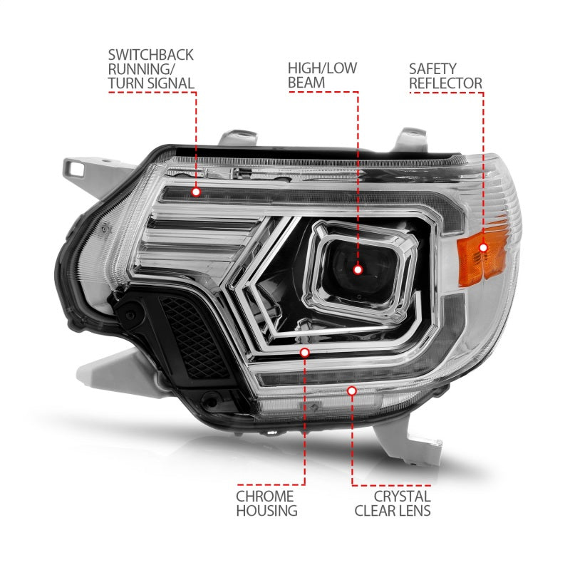 ANZO 12-15 Toyota Tacoma Projector Headlights - w/ Light Bar Switchback Chrome Housing ANZO 12-15 Toyota Tacoma Projector Headlights - w/ Light Bar Switchback Chrome Housing
