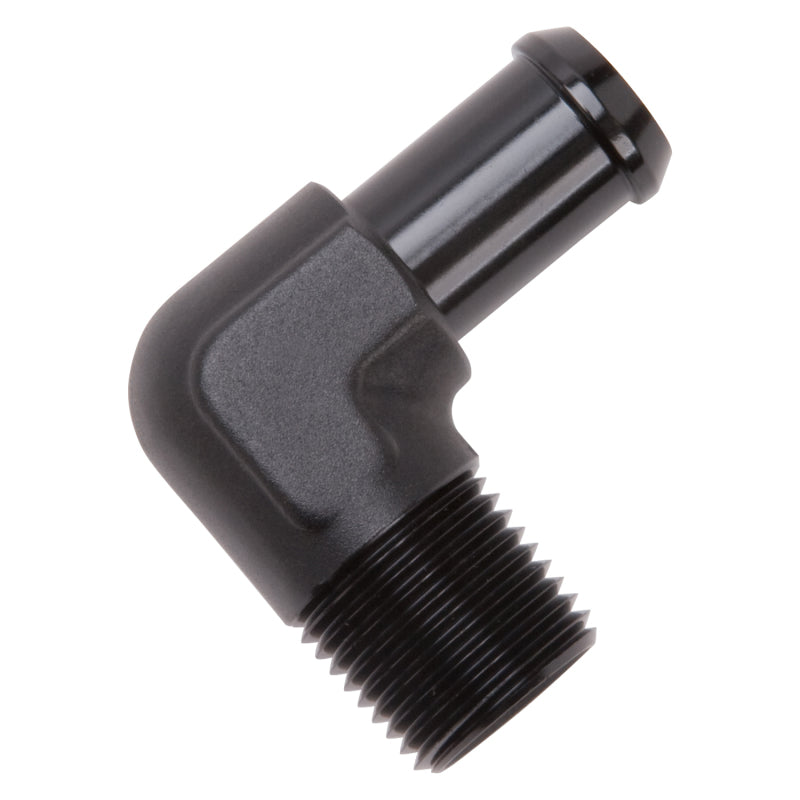 Edelbrock Hose End 90-Deg 1/2In NPT to 5/8In Barb Black Anodize Edelbrock Hose End 90-Deg 1/2In NPT to 5/8In Barb Black Anodize