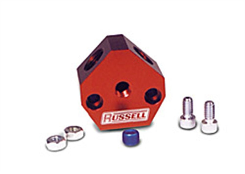Russell Performance Billet Aluminum Y-Block w/ 3/8in inlet & outlet Russell Performance Billet Aluminum Y-Block w/ 3/8in inlet & outlet