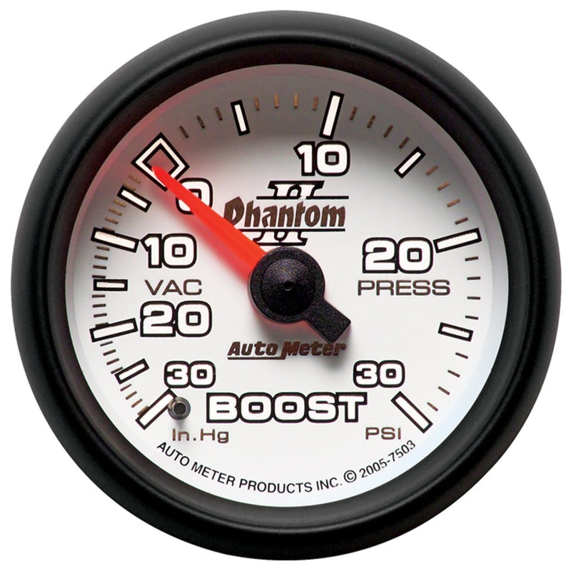 Autometer Phantom II 52.4mm Mechanical Vacuum / Boost Gauge 30 In. HG/30 PSI Autometer Phantom II 52.4mm Mechanical Vacuum / Boost Gauge 30 In. HG/30 PSI
