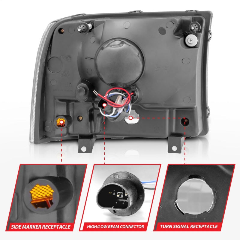 ANZO 2000-2004 Ford Excursion Crystal Headlights Black w/ LED 1pc ANZO 2000-2004 Ford Excursion Crystal Headlights Black w/ LED 1pc