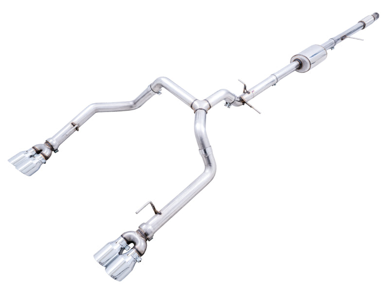 AWE Tuning 4th Gen GM 1500 5.3L 0FG Catback Split Rear Exit (w/ Bumper Cutouts) - Quad Chrome Tips AWE Tuning 4th Gen GM 1500 5.3L 0FG Catback Split Rear Exit (w/ Bumper Cutouts) - Quad Chrome Tips