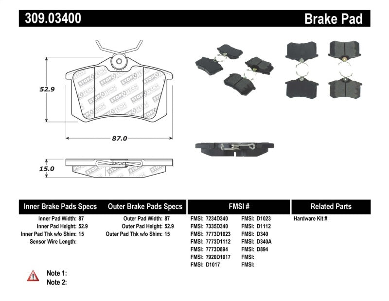 StopTech 02-08 Audi A4 Quattro / 2/99-02 Audi S4 / 93-10 VW Golf GL/GLS Performance Rear Brake Pads StopTech 02-08 Audi A4 Quattro / 2/99-02 Audi S4 / 93-10 VW Golf GL/GLS Performance Rear Brake Pads