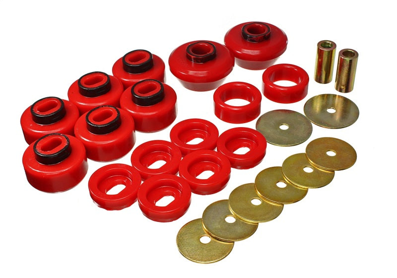 Energy Suspension 07-13 Chevrolet Silverado 1500/GMC Sierra 1500 4WD Body Mount Bushing Set - Red Energy Suspension 07-13 Chevrolet Silverado 1500/GMC Sierra 1500 4WD Body Mount Bushing Set - Red