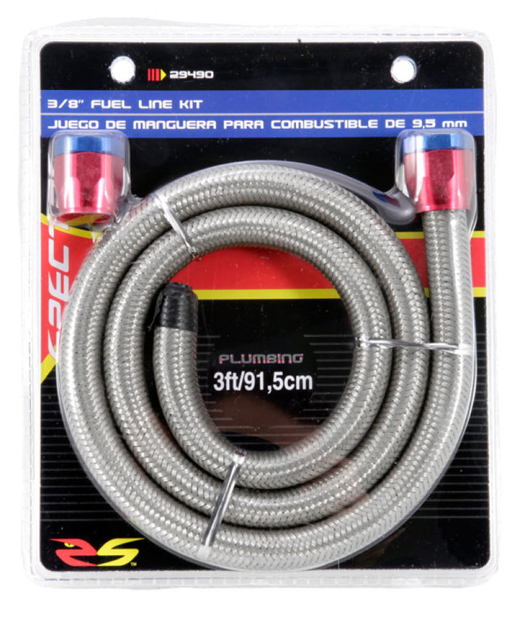 Spectre Stainless Steel Flex Fuel Line 3/8in. ID - 3ft. w/Clamps Red/Blue Spectre Stainless Steel Flex Fuel Line 3/8in. ID - 3ft. w/Clamps Red/Blue