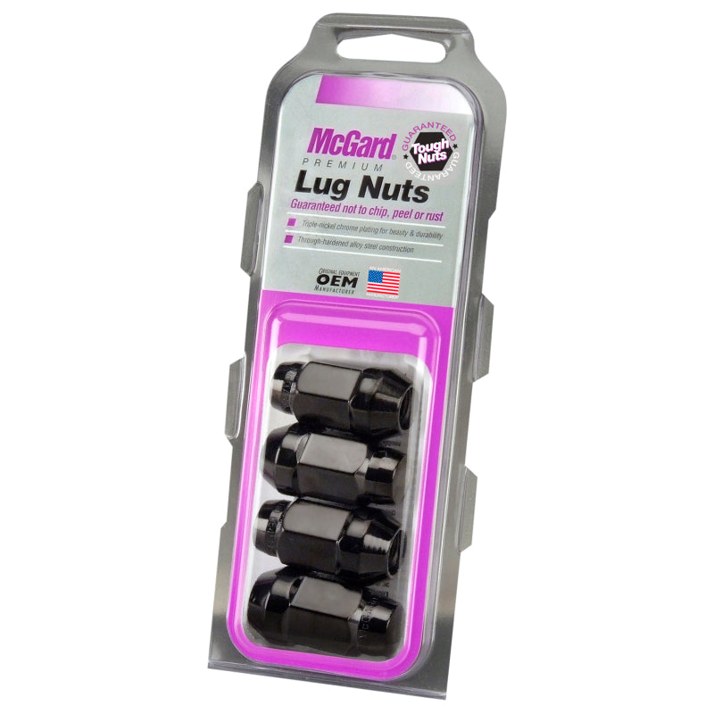 McGard Hex Lug Nut (Cone Seat Bulge Style) 1/2-20 / 3/4 Hex / 1.45in. Length (4-pack) - Black McGard Hex Lug Nut (Cone Seat Bulge Style) 1/2-20 / 3/4 Hex / 1.45in. Length (4-pack) - Black