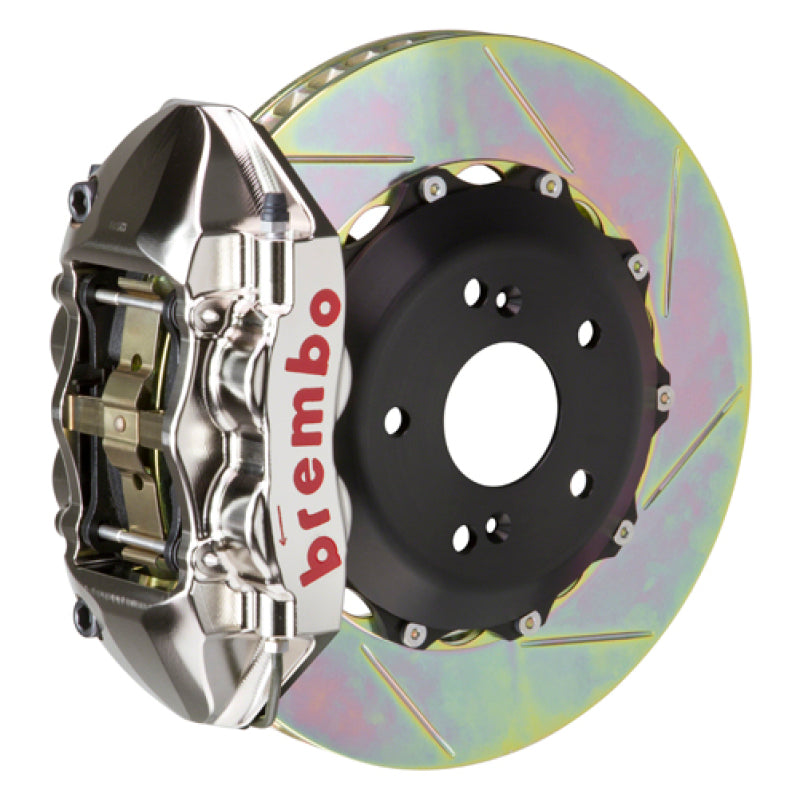 Brembo 99-07 Evo VI/VII/VIII/IXRear GTR BBK 4 Piston Billet 328x28 2pc Rotor Slotted Type1 - Nickel Brembo 99-07 Evo VI/VII/VIII/IXRear GTR BBK 4 Piston Billet 328x28 2pc Rotor Slotted Type1 - Nickel