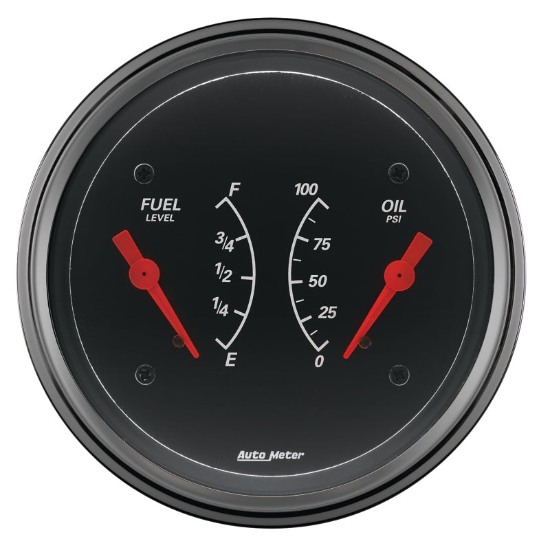 AutoMeter Gauge Dual Fuel & Oilp 3-3/8in. 0 Ohm(e) to 90 Ohm(f)& 100PSI Elec Designer Black AutoMeter Gauge Dual Fuel & Oilp 3-3/8in. 0 Ohm(e) to 90 Ohm(f)& 100PSI Elec Designer Black