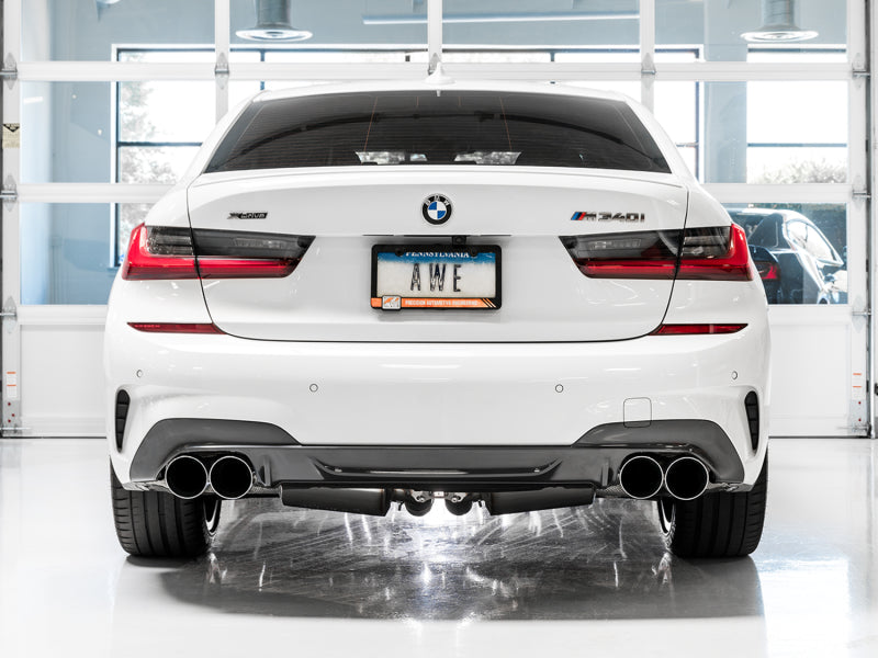 AWE Tuning 2019+ BMW M340i (G20) Track Edition Exhaust - Quad Chrome Silver Tips AWE Tuning 2019+ BMW M340i (G20) Track Edition Exhaust - Quad Chrome Silver Tips
