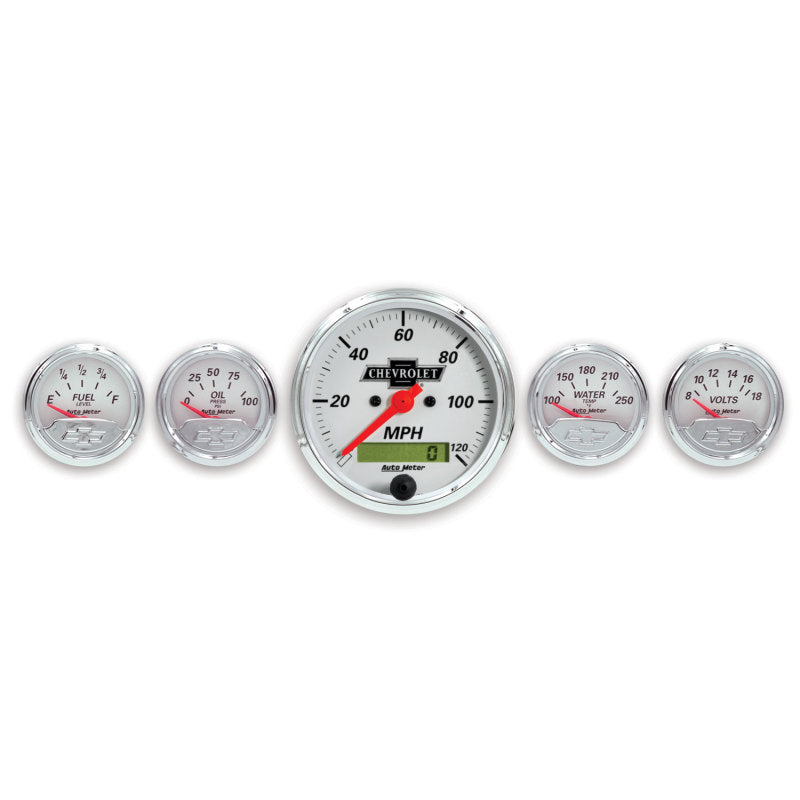 Autometer Arctic White GM 5 Pc Kit Box w/ Elec Speedo, Elec Oil Press, Water Temp, Volt, Fuel Level Autometer Arctic White GM 5 Pc Kit Box w/ Elec Speedo, Elec Oil Press, Water Temp, Volt, Fuel Level
