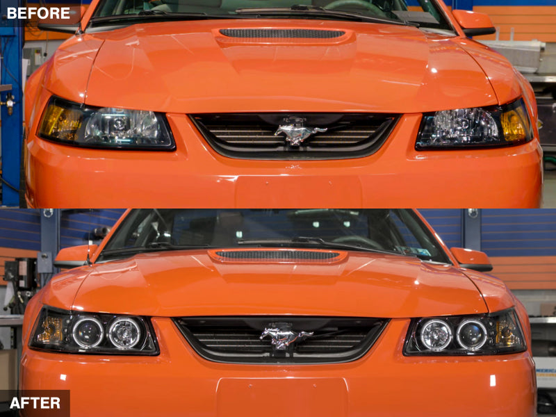 Raxiom 99-04 Ford Mustang Dual LED Halo Projector Headlights- Black Housing (Clear Lens) Raxiom 99-04 Ford Mustang Dual LED Halo Projector Headlights- Black Housing (Clear Lens)