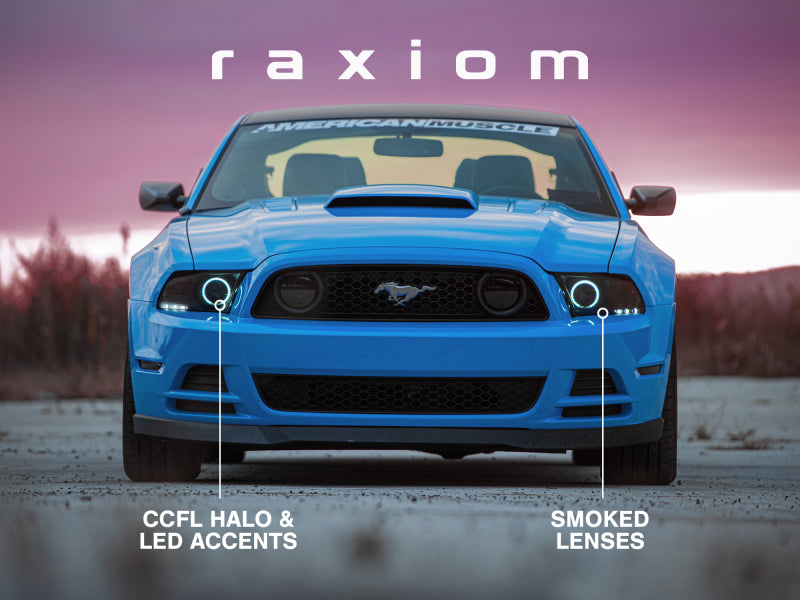 Raxiom 13-14 Ford Mustang w/ Factory HIDLED Halo Projector Headlights- Black Housing (Smoked Lens) Raxiom 13-14 Ford Mustang w/ Factory HIDLED Halo Projector Headlights- Black Housing (Smoked Lens)