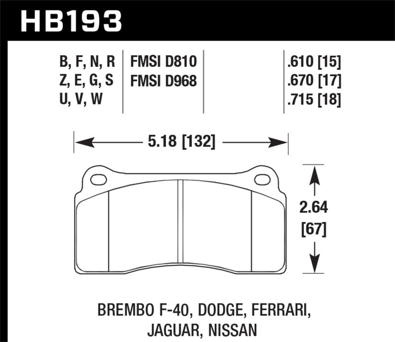 Hawk 15-17 Dodge Viper / 88-92 Ferrari F40 ER-1 Brake Pads Hawk 15-17 Dodge Viper / 88-92 Ferrari F40 ER-1 Brake Pads