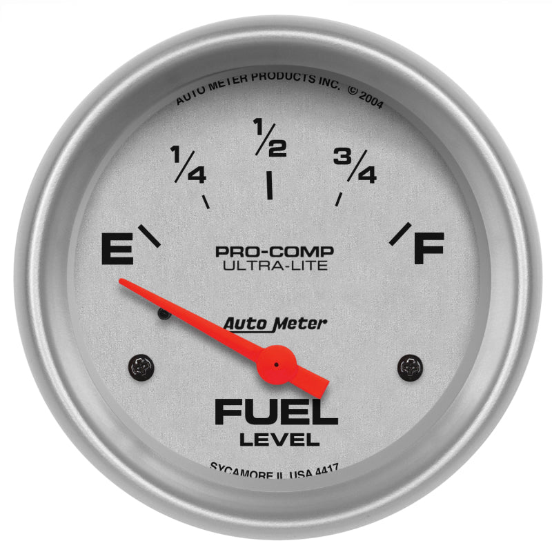 AutoMeter Gauge Fuel Level 2-5/8in. 0 Ohm(e) to 30 Ohm(f) Elec Ultra-Lite AutoMeter Gauge Fuel Level 2-5/8in. 0 Ohm(e) to 30 Ohm(f) Elec Ultra-Lite