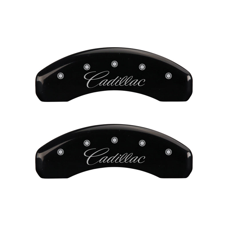MGP 4 Caliper Covers Engraved Front & Rear Cursive/Cadillac Black finish silver ch MGP 4 Caliper Covers Engraved Front & Rear Cursive/Cadillac Black finish silver ch