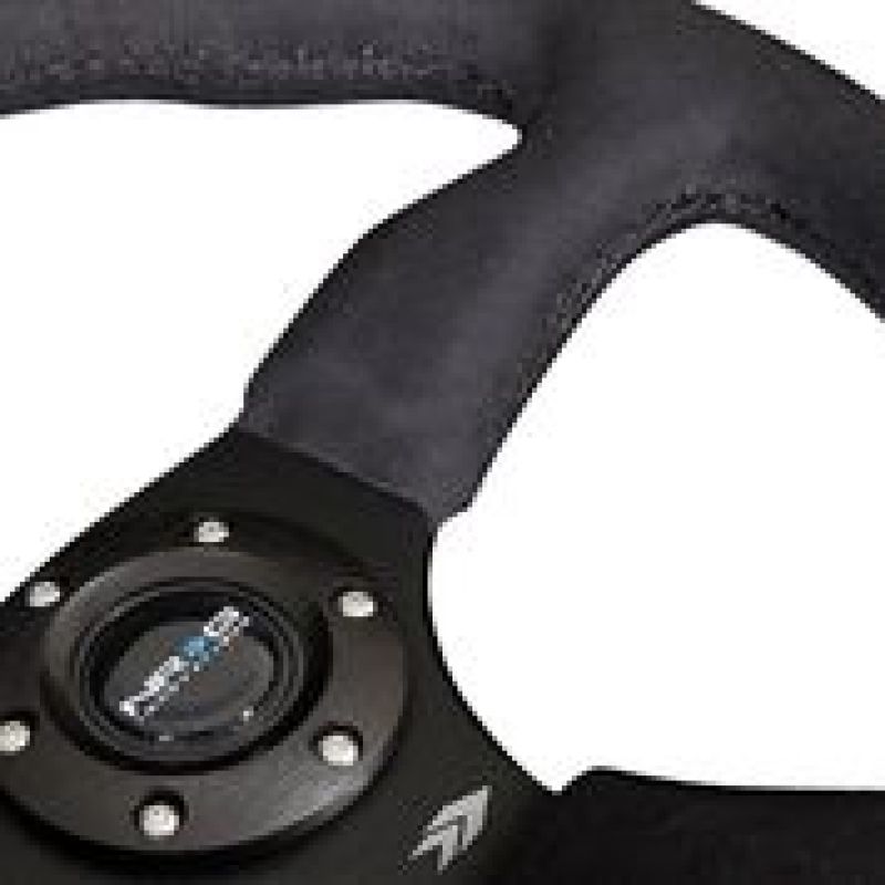 NRG Reinforced Steering Wheel (350mm / 2.5in. Deep)Blk Alcantara Comfort Grip w/4mm Matte Blk Spokes NRG Reinforced Steering Wheel (350mm / 2.5in. Deep)Blk Alcantara Comfort Grip w/4mm Matte Blk Spokes