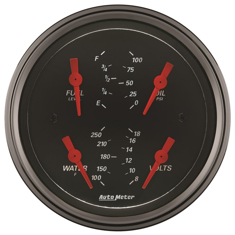 Autometer Designer Black 3.375in Quad Gauge - Fuel Level / Oil Pressure / Water Temp. / Voltmeter Autometer Designer Black 3.375in Quad Gauge - Fuel Level / Oil Pressure / Water Temp. / Voltmeter