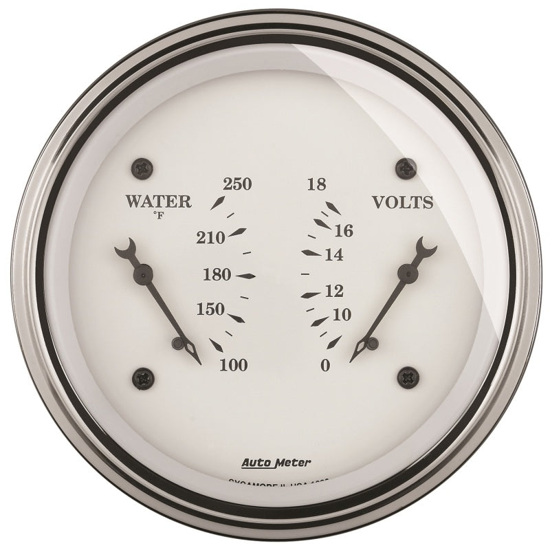 AutoMeter Gauge Dual Wtmp & Volt 3-3/8in. 250 Deg. F & 18V Elec Old Tyme White AutoMeter Gauge Dual Wtmp & Volt 3-3/8in. 250 Deg. F & 18V Elec Old Tyme White