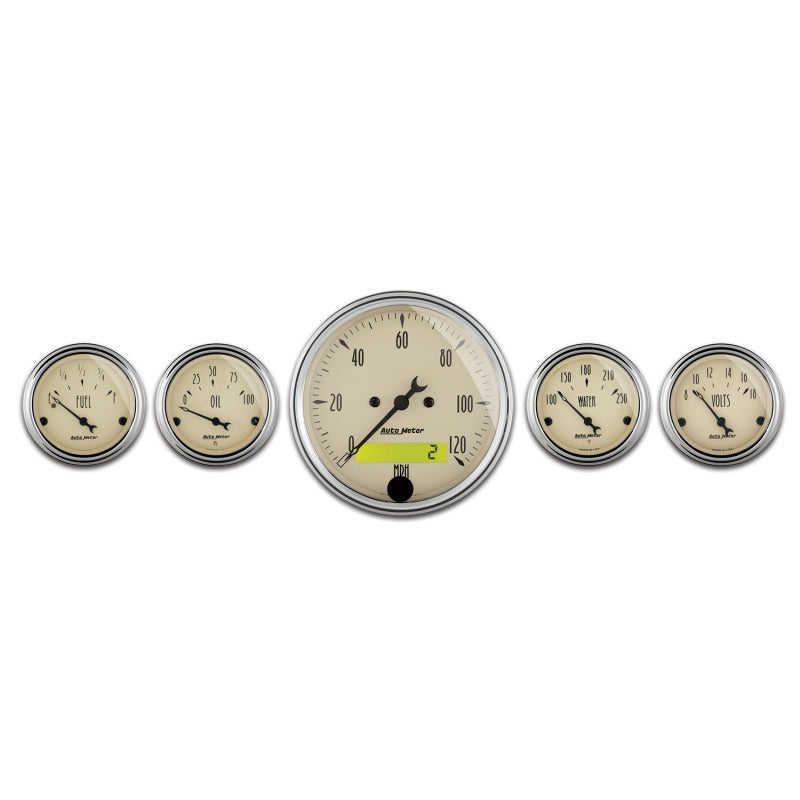 AutoMeter Gauge Kit 5 Pc. 3-1/8in. & 2-1/16in. Elec. Speedometer Antique Beige AutoMeter Gauge Kit 5 Pc. 3-1/8in. & 2-1/16in. Elec. Speedometer Antique Beige
