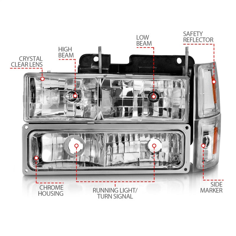 ANZO 88-98 Chevrolet C1500 Crystal Headlights Chrome w/ Signal and Side Marker Lights ANZO 88-98 Chevrolet C1500 Crystal Headlights Chrome w/ Signal and Side Marker Lights
