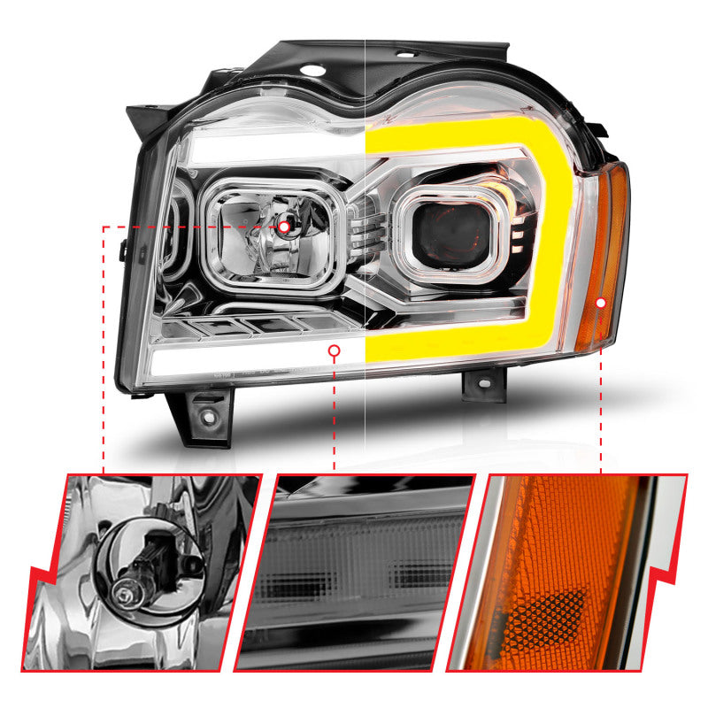 ANZO 05-07 Jeep Grand Cherokee Projector Headlights - w/ Light Bar Switchback Chrome Housing ANZO 05-07 Jeep Grand Cherokee Projector Headlights - w/ Light Bar Switchback Chrome Housing