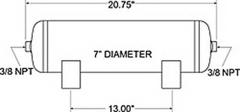 Firestone Air Tank 3 Gallon 7in. x 20.75in. (2) 3/8in. NPT Ports 150 PSI Max - Black (WR17609229) Firestone Air Tank 3 Gallon 7in. x 20.75in. (2) 3/8in. NPT Ports 150 PSI Max - Black (WR17609229)
