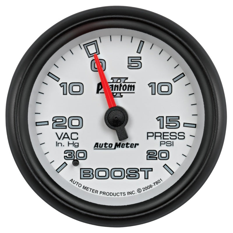 AutoMeter Gauge Vac/Boost 2-5/8in. 30Inhg-20PSI Mechanical Phantom II AutoMeter Gauge Vac/Boost 2-5/8in. 30Inhg-20PSI Mechanical Phantom II