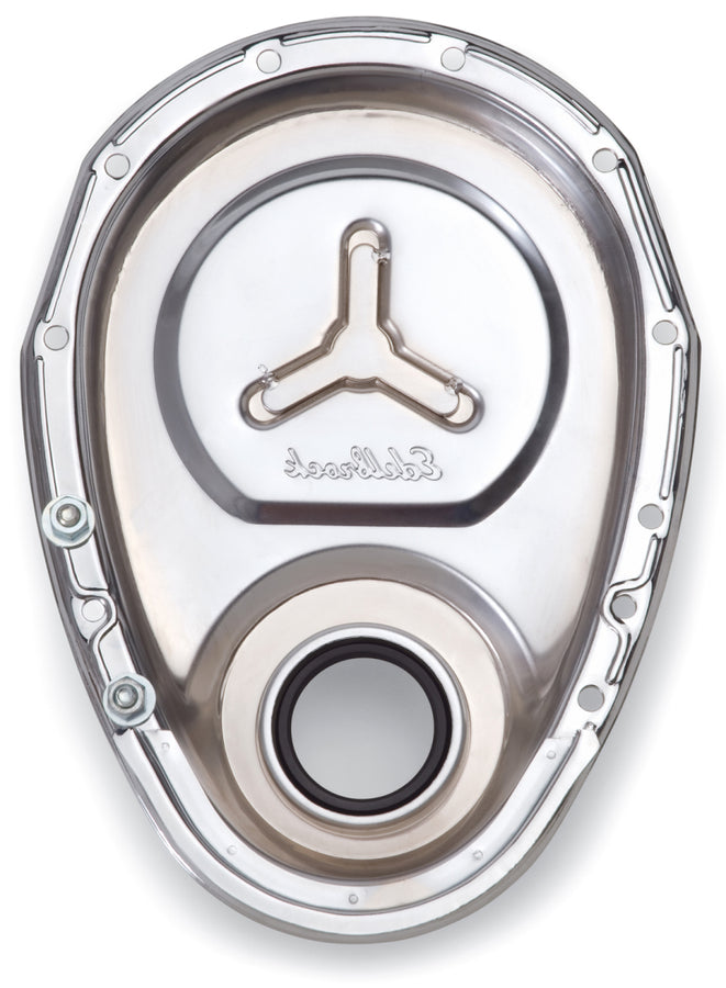 Edelbrock Timing Cover SB-Chevy Chrome w/ Welded Reinforcement Plate Edelbrock Timing Cover SB-Chevy Chrome w/ Welded Reinforcement Plate