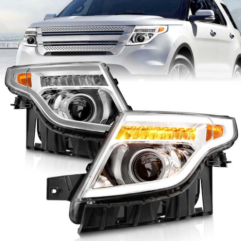 ANZO 11-15 Ford Explorer Projector Headlights w/ Light Bar Chrome Housing w/ Amber light ANZO 11-15 Ford Explorer Projector Headlights w/ Light Bar Chrome Housing w/ Amber light