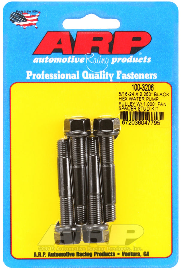 ARP 5/16-24 X 2.250 Black Hex Water Pump Pulley w/ 1.000in Fan Spacer Stud Kit ARP 5/16-24 X 2.250 Black Hex Water Pump Pulley w/ 1.000in Fan Spacer Stud Kit