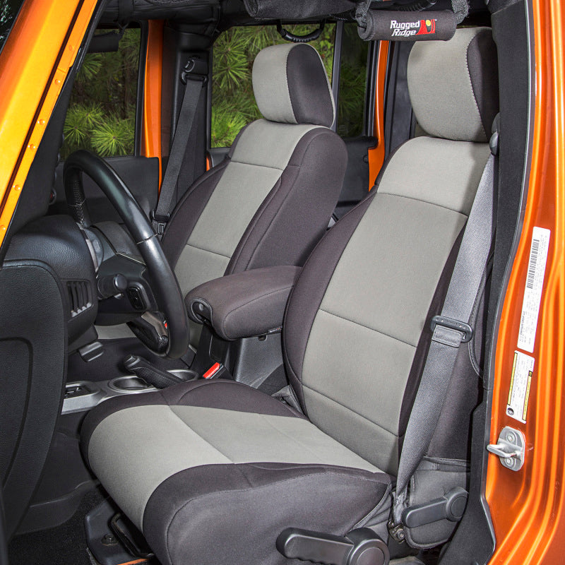 Rugged Ridge Seat Cover Kit Black/Gray 07-10 Jeep Wrangler JK 2dr Rugged Ridge Seat Cover Kit Black/Gray 07-10 Jeep Wrangler JK 2dr