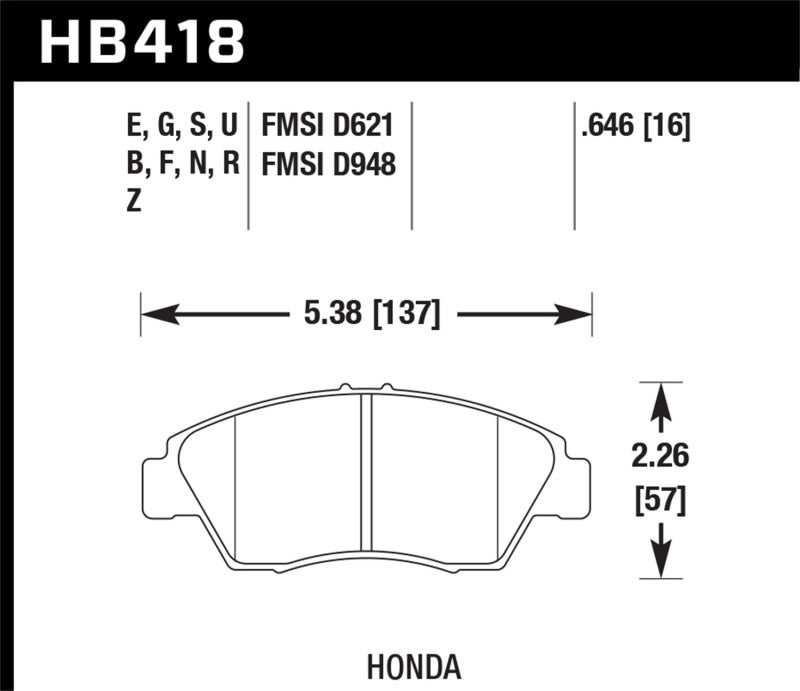Hawk 02-06 RSX (non-S) Front / 03-09 Civic Hybrid / 04-05 Civic Si HPS Street Rear Brake Pads Hawk 02-06 RSX (non-S) Front / 03-09 Civic Hybrid / 04-05 Civic Si HPS Street Rear Brake Pads