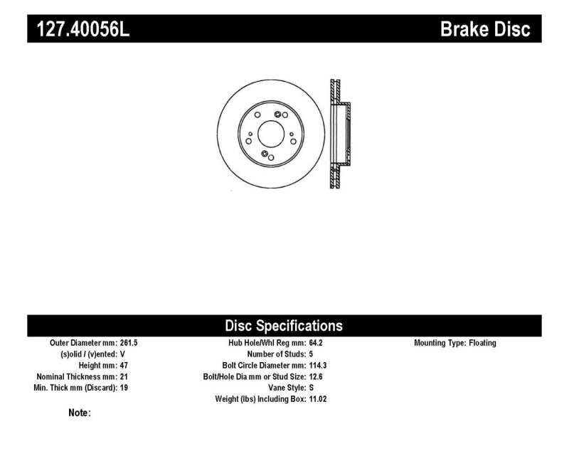 StopTech 02-06 Acura RSX Slotted & Drilled Left Front Rotor StopTech 02-06 Acura RSX Slotted & Drilled Left Front Rotor
