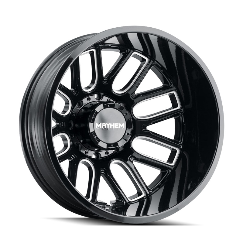 Mayhem 8107D Cogent Dually 22x8.25 / 8x200 BP / -192mm Offset / 142mm Hub Blk w/ Milled Spokes Wheel Mayhem 8107D Cogent Dually 22x8.25 / 8x200 BP / -192mm Offset / 142mm Hub Blk w/ Milled Spokes Wheel