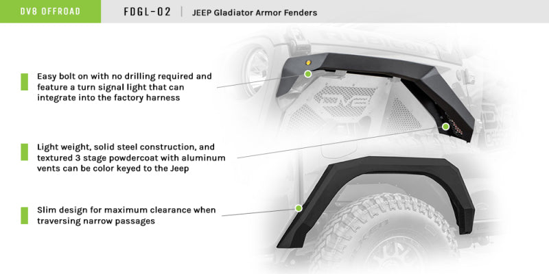 DV8 Offroad 2019+ Jeep Gladiator Armor Fenders DV8 Offroad 2019+ Jeep Gladiator Armor Fenders
