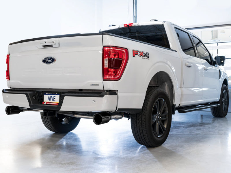 AWE 0FG 21+ Ford F150 Dual Split Rear Cat-Back Exhaust- 5in Diamond Black Tips AWE 0FG 21+ Ford F150 Dual Split Rear Cat-Back Exhaust- 5in Diamond Black Tips