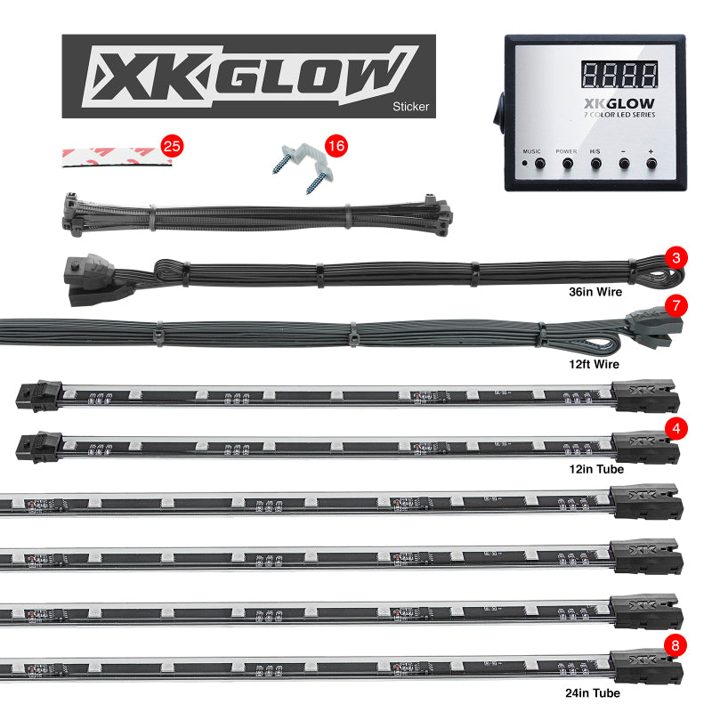 XK Glow 3 Million Color XKGLOW LED Accent Light Car/Truck Kit 8x24In + 4x12In Tubes XK Glow 3 Million Color XKGLOW LED Accent Light Car/Truck Kit 8x24In + 4x12In Tubes