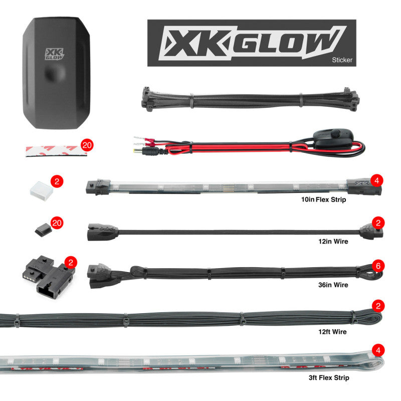 XK Glow XKchrome Boat Strip Advanced Kit w/ Dual-Mode Dash Mount Controller 4x36In + 4x9In XK Glow XKchrome Boat Strip Advanced Kit w/ Dual-Mode Dash Mount Controller 4x36In + 4x9In