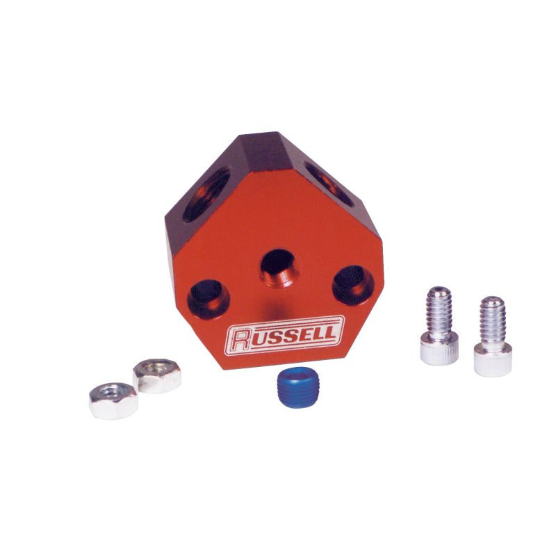 Russell Performance Billet Aluminum Y-Block w/ 3/8in inlet & outlet Russell Performance Billet Aluminum Y-Block w/ 3/8in inlet & outlet